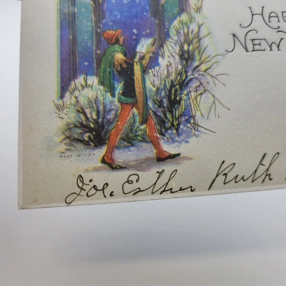 Vintage Merry Christmas Happy New Year Stained Glass Greeting Card‎